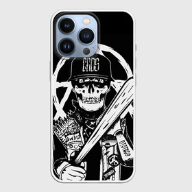 Чехол для iPhone 13 Pro с принтом Череп с битой в Новосибирске,  |  | caos | бейсболист | беспредел | бита | рокер | рокер с битой | с битой | с шипами | хулиган | хулиганы | череп | череп с битой | черепа | черепки | черепушки