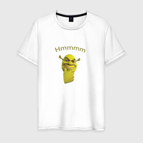 Мужская футболка хлопок с принтом Шрек (Shrek) в Новосибирске, 100% хлопок | прямой крой, круглый вырез горловины, длина до линии бедер, слегка спущенное плечо. | shrek | герой мультфильма | мем | хммм | шрек