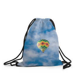 Рюкзак-мешок 3D с принтом Воздушный шар в небе в Новосибирске, 100% полиэстер | плотность ткани — 200 г/м2, размер — 35 х 45 см; лямки — толстые шнурки, застежка на шнуровке, без карманов и подкладки | воздушные | воздушный | небеса | небесный | небо | облака | облако | туча | тучи | шар | шары