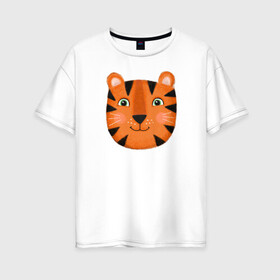 Женская футболка хлопок Oversize с принтом Тигр в Новосибирске, 100% хлопок | свободный крой, круглый ворот, спущенный рукав, длина до линии бедер
 | большой | весёлый | дикий | добрый | зверь | классный | кот | котик | крутой | лучший | модный | мягкий | новый | подарок | полосатый | принт | рыжий | символ | тигр | тигрёнок | усатый