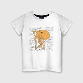 Детская футболка хлопок с принтом Осьминог в Новосибирске, 100% хлопок | круглый вырез горловины, полуприлегающий силуэт, длина до линии бедер | Тематика изображения на принте: cute | octopus | милый | осьминог | осьминожка | тентакли