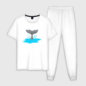 Мужская пижама хлопок с принтом Хвост дельфина в Новосибирске, 100% хлопок | брюки и футболка прямого кроя, без карманов, на брюках мягкая резинка на поясе и по низу штанин
 | dolphin | дельфин | море | морские | с дельфином | хвост
