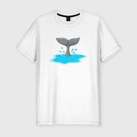 Мужская футболка хлопок Slim с принтом Хвост дельфина в Новосибирске, 92% хлопок, 8% лайкра | приталенный силуэт, круглый вырез ворота, длина до линии бедра, короткий рукав | dolphin | дельфин | море | морские | с дельфином | хвост