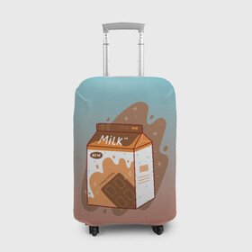 Чехол для чемодана 3D с принтом Шоколадное молоко в коробке в Новосибирске, 86% полиэфир, 14% спандекс | двустороннее нанесение принта, прорези для ручек и колес | еда | коробка | молоко | молочко | персик | персиковое молоко