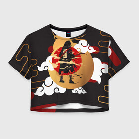 Женская футболка Crop-top 3D с принтом Ниндзя. Япония в Новосибирске, 100% полиэстер | круглая горловина, длина футболки до линии талии, рукава с отворотами | Тематика изображения на принте: аниме | ниндзя | облака | япония | японские мотивы. символы