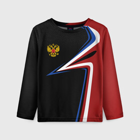 Детский лонгслив 3D с принтом РОССИЯ RUSSIA UNIFORM в Новосибирске, 100% полиэстер | длинные рукава, круглый вырез горловины, полуприлегающий силуэт
 | abstraction | flag | geometry | paints | russia | stripes | texture | абстракция | брызги | геометрия | герб россии | краски | неон | неоновый | рашка | родина | россия | соты | текстура | триколор | флаг | флаг россии