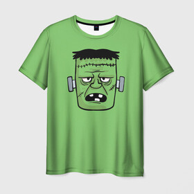 Мужская футболка 3D с принтом Зеленый Франкенштейн в Новосибирске, 100% полиэфир | прямой крой, круглый вырез горловины, длина до линии бедер | Тематика изображения на принте: зеленый | монстр | фильмы | франкенштейн | чудовище | шрек