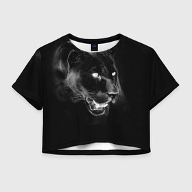 Женская футболка Crop-top 3D с принтом Panther в Новосибирске, 100% полиэстер | круглая горловина, длина футболки до линии талии, рукава с отворотами | animal | panther | roar | wild | пантера