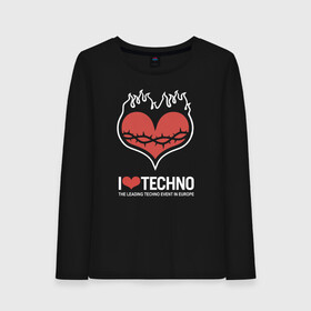 Женский лонгслив хлопок с принтом I love techno в Новосибирске, 100% хлопок |  | i love techno | love | techno | техно | я люблю техно