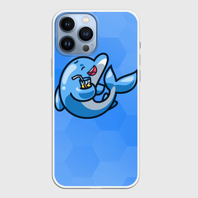 Чехол для iPhone 13 Pro Max с принтом Дельфин с коктейлем в Новосибирске,  |  | Тематика изображения на принте: dolphin | дельфин | коктейль | море | морские | на голубом | с дельфином