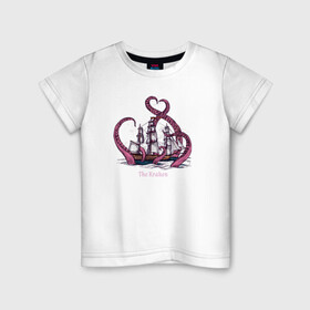 Детская футболка хлопок с принтом Корабль и кракен в Новосибирске, 100% хлопок | круглый вырез горловины, полуприлегающий силуэт, длина до линии бедер | kraken | ships | корабли | кораблики | корабль | кракен | море | морские | морское