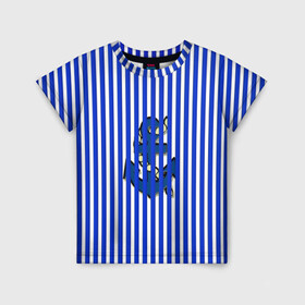 Детская футболка 3D с принтом Морской стиль в Новосибирске, 100% гипоаллергенный полиэфир | прямой крой, круглый вырез горловины, длина до линии бедер, чуть спущенное плечо, ткань немного тянется | Тематика изображения на принте: морской | популярные иллюстрации | синие полоски | тельняшка | якорь
