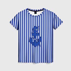 Женская футболка 3D с принтом Морской стиль в Новосибирске, 100% полиэфир ( синтетическое хлопкоподобное полотно) | прямой крой, круглый вырез горловины, длина до линии бедер | морской | популярные иллюстрации | синие полоски | тельняшка | якорь