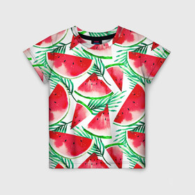 Детская футболка 3D с принтом Арбузное настроение в Новосибирске, 100% гипоаллергенный полиэфир | прямой крой, круглый вырез горловины, длина до линии бедер, чуть спущенное плечо, ткань немного тянется | Тематика изображения на принте: арбуз | арт | графика | лето | фрукты | ягоды