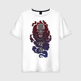 Женская футболка хлопок Oversize с принтом Дух Хання в Новосибирске, 100% хлопок | свободный крой, круглый ворот, спущенный рукав, длина до линии бедер
 | anbu | japan | japanese style | ninja | samurai | shinobi | анбу | демон | канагава | киберпанк | киото | кицуне | кицунэ | маска самурая | ниндзя | они | осака | самурай | сёгун | синоби | тенгу | тэнгу | хання | ханья | шиноби