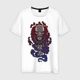 Мужская футболка хлопок с принтом Дух Хання в Новосибирске, 100% хлопок | прямой крой, круглый вырез горловины, длина до линии бедер, слегка спущенное плечо. | anbu | japan | japanese style | ninja | samurai | shinobi | анбу | демон | канагава | киберпанк | киото | кицуне | кицунэ | маска самурая | ниндзя | они | осака | самурай | сёгун | синоби | тенгу | тэнгу | хання | ханья | шиноби