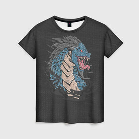 Женская футболка 3D с принтом Дракон в Новосибирске, 100% полиэфир ( синтетическое хлопкоподобное полотно) | прямой крой, круглый вырез горловины, длина до линии бедер | dragon | дракон | драконами | драконом | дракоша | иероглиф | мифология | на черном
