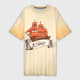 Платье-футболка 3D с принтом Корабль Ship в Новосибирске,  |  | ship | ships | whale | кит | киты | корабли | кораблики | море | морские | морское | якорь