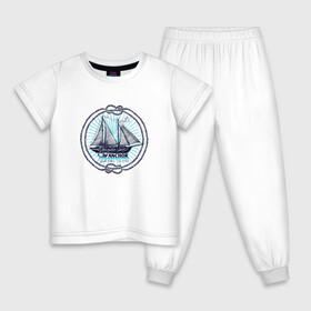 Детская пижама хлопок с принтом Корабль. Якорь в Новосибирске, 100% хлопок |  брюки и футболка прямого кроя, без карманов, на брюках мягкая резинка на поясе и по низу штанин
 | Тематика изображения на принте: anchor | ship | кораблик | корабль | море | океан | шварт | якори | якорь