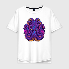 Мужская футболка хлопок Oversize с принтом Злой осьминог в Новосибирске, 100% хлопок | свободный крой, круглый ворот, “спинка” длиннее передней части | octopus | морской житель | океан | осьминог