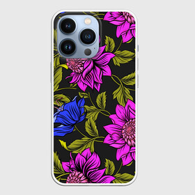 Чехол для iPhone 13 Pro с принтом Цветочный Паттерн в Новосибирске,  |  | blue | flower | flowers | green | nature | pattern | purple | spring | summer | весна | ветви | ветки | заросли | зеленый | лаза | лето | листва | листья | орнамент | паттерн | природа | синий | узор | фауна | фиолетовый | флора | цветок