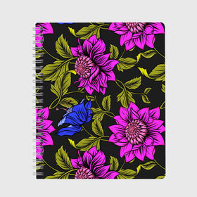 Тетрадь с принтом Цветочный Паттерн в Новосибирске, 100% бумага | 48 листов, плотность листов — 60 г/м2, плотность картонной обложки — 250 г/м2. Листы скреплены сбоку удобной пружинной спиралью. Уголки страниц и обложки скругленные. Цвет линий — светло-серый
 | blue | flower | flowers | green | nature | pattern | purple | spring | summer | весна | ветви | ветки | заросли | зеленый | лаза | лето | листва | листья | орнамент | паттерн | природа | синий | узор | фауна | фиолетовый | флора | цветок