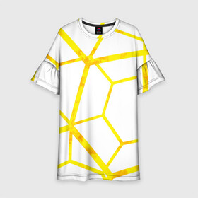 Детское платье 3D с принтом Hexagon в Новосибирске, 100% полиэстер | прямой силуэт, чуть расширенный к низу. Круглая горловина, на рукавах — воланы | hexagon | high tech | lines | sun | yellow | линии | многоугольник | насыщенный желтый | паутина | солнце | хай тек | шестиугольник | яркий