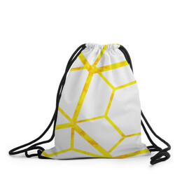 Рюкзак-мешок 3D с принтом Hexagon в Новосибирске, 100% полиэстер | плотность ткани — 200 г/м2, размер — 35 х 45 см; лямки — толстые шнурки, застежка на шнуровке, без карманов и подкладки | hexagon | high tech | lines | sun | yellow | линии | многоугольник | насыщенный желтый | паутина | солнце | хай тек | шестиугольник | яркий