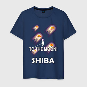 Мужская футболка хлопок с принтом TO THE MOON! (SHIBA) в Новосибирске, 100% хлопок | прямой крой, круглый вырез горловины, длина до линии бедер, слегка спущенное плечо. | Тематика изображения на принте: bitcoin | crypto | dog | shiba | shiba inu | to the moon | альткоин | биткоин | к луне | крипта | криптовалюта | на луну | собака | собака космонавт | шиба | шиба ину