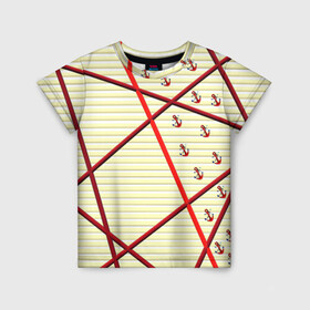 Детская футболка 3D с принтом Якоря в Новосибирске, 100% гипоаллергенный полиэфир | прямой крой, круглый вырез горловины, длина до линии бедер, чуть спущенное плечо, ткань немного тянется | Тематика изображения на принте: полосы | популярные иллюстрации | тельняшка | якорь | якоря