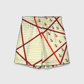 Детские спортивные шорты 3D с принтом Якоря в Новосибирске,  100% полиэстер
 | пояс оформлен широкой мягкой резинкой, ткань тянется
 | Тематика изображения на принте: полосы | популярные иллюстрации | тельняшка | якорь | якоря