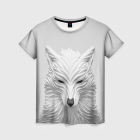 Женская футболка 3D с принтом БЕЛЫЙ ВОЛК в Новосибирске, 100% полиэфир ( синтетическое хлопкоподобное полотно) | прямой крой, круглый вырез горловины, длина до линии бедер | abstraction | animal | art | beast | white | wolf | абстракция | арт | белый | бумага | взгляд | волк | зверь | хищник