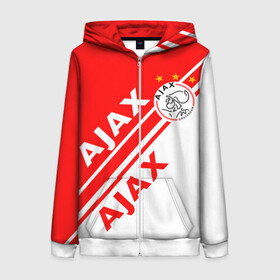 Женская толстовка 3D на молнии с принтом FC AJAX AMSTERDAM / ФК АЯКС в Новосибирске, 100% полиэстер | длина до линии бедра, манжеты и пояс оформлены мягкой тканевой резинкой, двухслойный капюшон со шнурком для регулировки, спереди молния, по бокам два кармана | ajax amsterdam | fifa | football | football club. | sport | uefa | английская премьер лига | аякс амстердам | лига финал | матч | спорт | уефа | финал | фифа | футбол | футбольный клуб