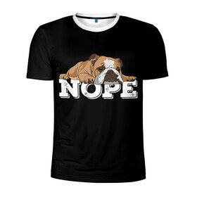 Мужская футболка 3D спортивная с принтом Ленивый Бульдог в Новосибирске, 100% полиэстер с улучшенными характеристиками | приталенный силуэт, круглая горловина, широкие плечи, сужается к линии бедра | animals | bulldog | dog | english | lazy | meme | memes | nope | английский | бульдог | дог | животные | ленивый | мем | нет | пес | собака