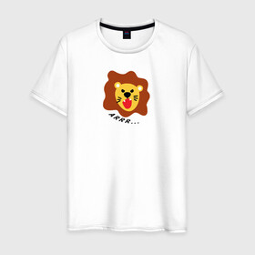 Мужская футболка хлопок с принтом Лев в Новосибирске, 100% хлопок | прямой крой, круглый вырез горловины, длина до линии бедер, слегка спущенное плечо. | дикий | зверь | клыки | лев | милый | мультик | мультфильм | пасть | персонаж | хищник