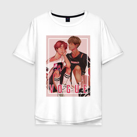 Мужская футболка хлопок Oversize с принтом BTS Vogue в Новосибирске, 100% хлопок | свободный крой, круглый ворот, “спинка” длиннее передней части | bts | pop | битиэс | бтс | ви | джей хоуп | джонгук | корейцы | музыка | поп | попса | рм | чимин | чин сюги