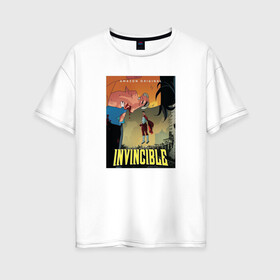 Женская футболка хлопок Oversize с принтом Invincible/ Неуязвимый в Новосибирске, 100% хлопок | свободный крой, круглый ворот, спущенный рукав, длина до линии бедер
 | invincible | дебби грейсон | марк грейсон | неуязвимый | омнимэн
