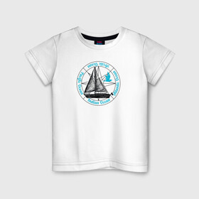 Детская футболка хлопок с принтом Кораблик. Океан в Новосибирске, 100% хлопок | круглый вырез горловины, полуприлегающий силуэт, длина до линии бедер | ocean | sailboat | кораблик | корабль | лодка | океан | парус | парусная лодка | тату | татуировка