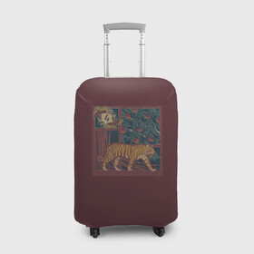Чехол для чемодана 3D с принтом КартиНа с Тигром в Новосибирске, 86% полиэфир, 14% спандекс | двустороннее нанесение принта, прорези для ручек и колес | бардовый | картина | коты | кошки | красивый рисунок | тигр