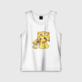 Детская майка хлопок с принтом Пикачу с собачкой в Новосибирске,  |  | anime | picachu | pikachu | аниме | милый | пика | пикачу | покебол | покемон