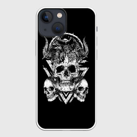 Чехол для iPhone 13 mini с принтом Черепа и Вороны | Skulls Raven в Новосибирске,  |  | skulls | xo | вороны | градиент | животные | кости | мозги | паттерн | полосы | природа | птицы | скелет | текстура | узор | хо | чб | черепа | черный