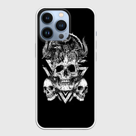 Чехол для iPhone 13 Pro с принтом Черепа и Вороны | Skulls Raven в Новосибирске,  |  | skulls | xo | вороны | градиент | животные | кости | мозги | паттерн | полосы | природа | птицы | скелет | текстура | узор | хо | чб | черепа | черный
