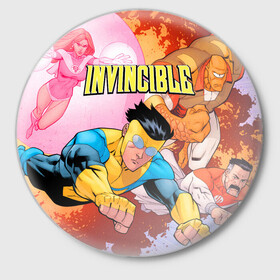 Значок с принтом Неуязвимый (Invincible) в Новосибирске,  металл | круглая форма, металлическая застежка в виде булавки | damien darkblood | invincible | дэмиен даркблад | мультсериал | непобедимый | неуязвимый