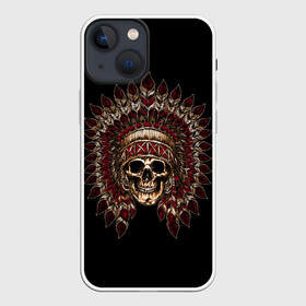 Чехол для iPhone 13 mini с принтом Череп Индейца в Новосибирске,  |  | skulls | xo | букет | градиент | животные | индеец | кости | мозги | паттерн | перья | полосы | природа | розы | скелет | текстура | узор | хо | цветы | черепа | черный | яркий