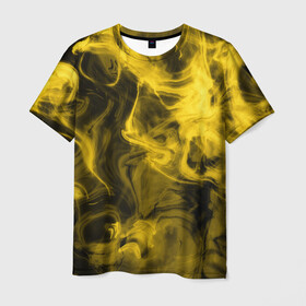 Мужская футболка 3D с принтом Желтый Неоновый Дым в Новосибирске, 100% полиэфир | прямой крой, круглый вырез горловины, длина до линии бедер | smoke | дым | неон | разводы | смог