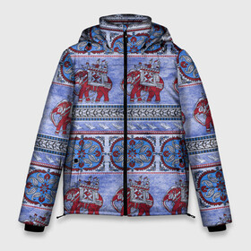 Мужская зимняя куртка 3D с принтом Индийский Орнамент в Новосибирске, верх — 100% полиэстер; подкладка — 100% полиэстер; утеплитель — 100% полиэстер | длина ниже бедра, свободный силуэт Оверсайз. Есть воротник-стойка, отстегивающийся капюшон и ветрозащитная планка. 

Боковые карманы с листочкой на кнопках и внутренний карман на молнии. | indian | ornament | индия | орнамент | слоны