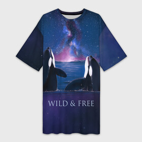 Платье-футболка 3D с принтом косатка в Новосибирске,  |  | ocean | orca | sea | sea animal | дельфин | касатка | кит | море | океан | рисунок кита