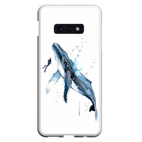Чехол для Samsung S10E с принтом кит в Новосибирске, Силикон | Область печати: задняя сторона чехла, без боковых панелей | ocean | sea | sea animal | whale | акварель | кит | море | океан | рисунок кита