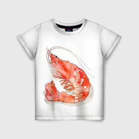 Детская футболка 3D с принтом креветка в Новосибирске, 100% гипоаллергенный полиэфир | прямой крой, круглый вырез горловины, длина до линии бедер, чуть спущенное плечо, ткань немного тянется | ocean | sea | sea animal | креветка | лобстер | море | океан | рак