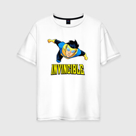 Женская футболка хлопок Oversize с принтом Неуязвимый (Invincible) в Новосибирске, 100% хлопок | свободный крой, круглый ворот, спущенный рукав, длина до линии бедер
 | damien darkblood | invincible | superman | марк грэйсон | мультсериал | неуязвимый | супергерой